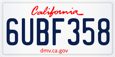 CA license plate 6UBF358