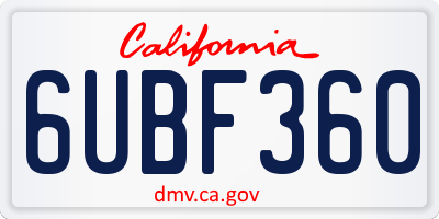 CA license plate 6UBF360