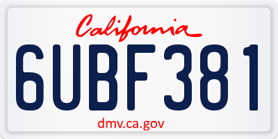 CA license plate 6UBF381