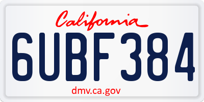 CA license plate 6UBF384