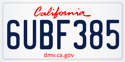 CA license plate 6UBF385