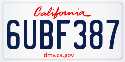 CA license plate 6UBF387