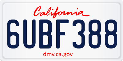 CA license plate 6UBF388