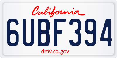 CA license plate 6UBF394