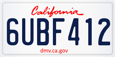 CA license plate 6UBF412