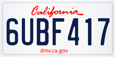 CA license plate 6UBF417