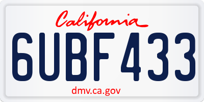 CA license plate 6UBF433