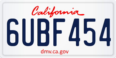 CA license plate 6UBF454