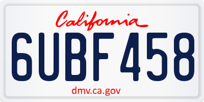 CA license plate 6UBF458