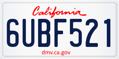 CA license plate 6UBF521