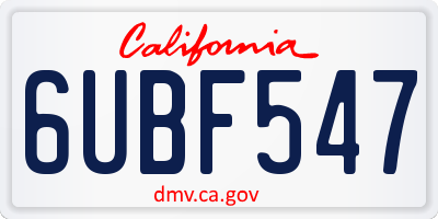CA license plate 6UBF547