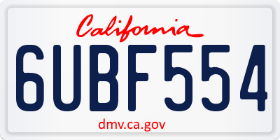 CA license plate 6UBF554