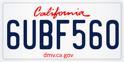 CA license plate 6UBF560