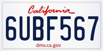 CA license plate 6UBF567