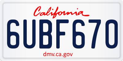 CA license plate 6UBF670
