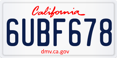 CA license plate 6UBF678