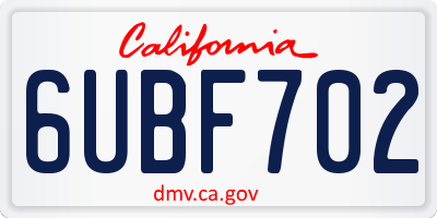 CA license plate 6UBF702
