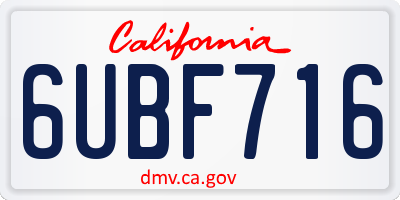 CA license plate 6UBF716