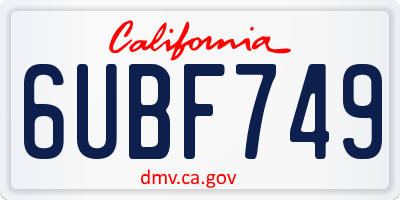 CA license plate 6UBF749
