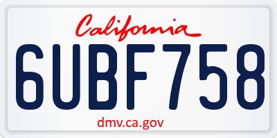 CA license plate 6UBF758