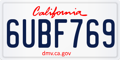 CA license plate 6UBF769