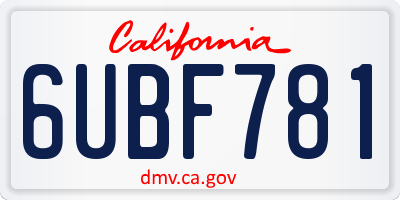 CA license plate 6UBF781