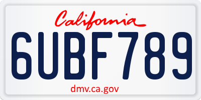CA license plate 6UBF789