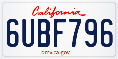 CA license plate 6UBF796