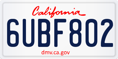 CA license plate 6UBF802