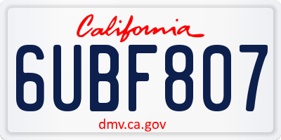 CA license plate 6UBF807