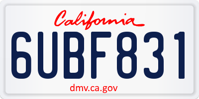 CA license plate 6UBF831