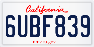 CA license plate 6UBF839