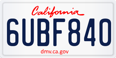 CA license plate 6UBF840