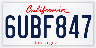 CA license plate 6UBF847