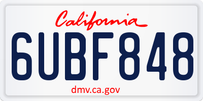 CA license plate 6UBF848