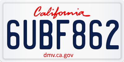 CA license plate 6UBF862