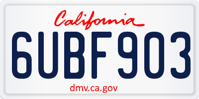 CA license plate 6UBF903