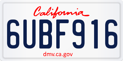 CA license plate 6UBF916