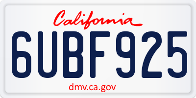 CA license plate 6UBF925