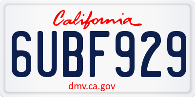 CA license plate 6UBF929