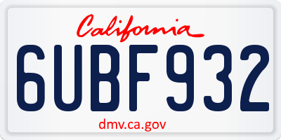 CA license plate 6UBF932