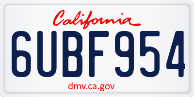 CA license plate 6UBF954