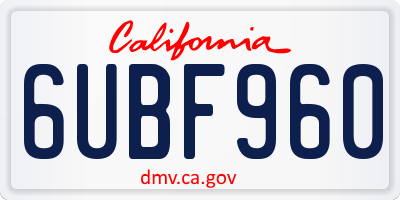 CA license plate 6UBF960