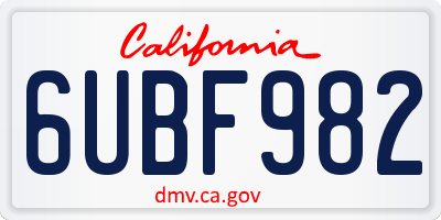 CA license plate 6UBF982