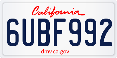 CA license plate 6UBF992