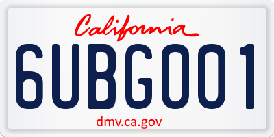 CA license plate 6UBG001