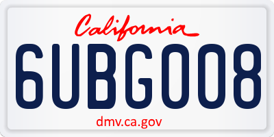 CA license plate 6UBG008