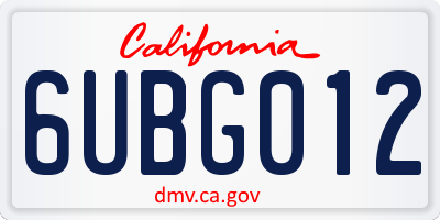 CA license plate 6UBG012