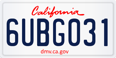 CA license plate 6UBG031