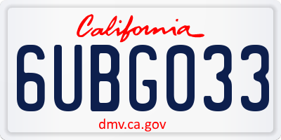 CA license plate 6UBG033